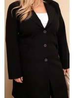 Dámský dlouhý kabát Plus Size s límcem a kapsami černý
