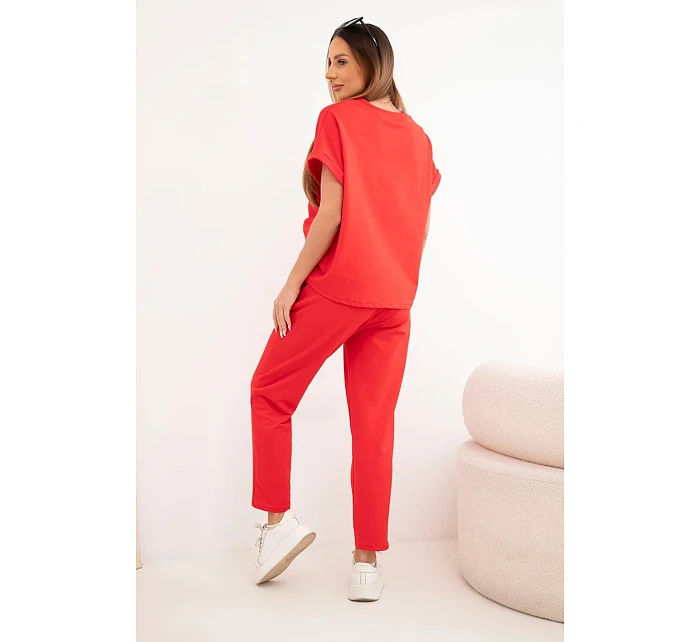 Bavlněný komplet halenka + kalhoty červený