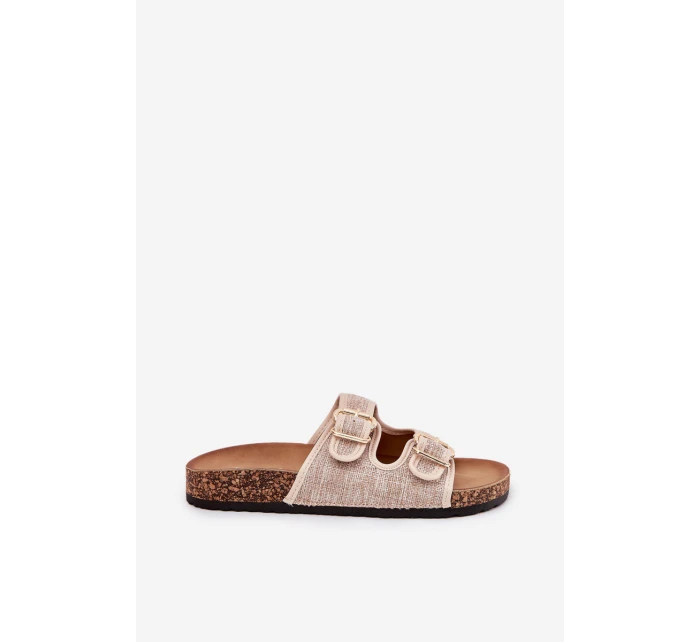 Dámské Textilní Pantofle Na Korek Platformě S Přezkami Béžové Osoffe