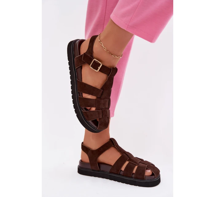 Dámské římské sandály s zlatou sponou na platformě Čokoládová Terelina