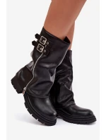 Dámské kotníkové boty, zateplené a s přezkami – černé Salarie