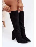 Dámské kozačky na sloupku z eko‑semiše zateplené – černé Narille Dámské kozačky na sloupku z eko‑semiše zateplené – černé Narille