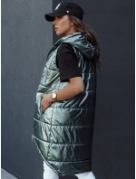 Dámská prošívaná vesta s kapucí dlouhá MERIS tmavě zelená FashionStreet TY4425