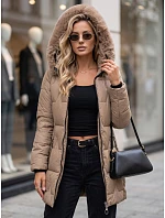 Dámská zimní prošívaná bunda s kapucí, béžová, FashionStreet TY5735 Dámská zimní prošívaná bunda s kapucí, béžová, FashionStreet TY5735