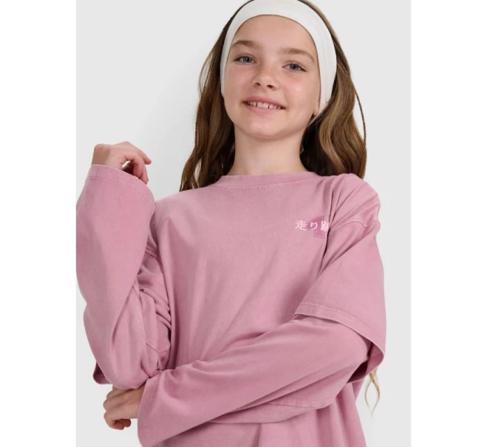 Dívčí tričko oversize s potiskem a dlouhým rukávem 4F 4FJRAW25TLONF543-54S