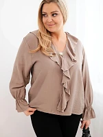 Dámská viskózová blůza Plus Size s volánem a ozdobnou broží fango