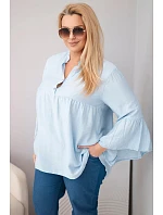 Dámská viskózová halenka Plus Size s model 22043148 rukávem a výstřihem do V modrá - K-Fashion