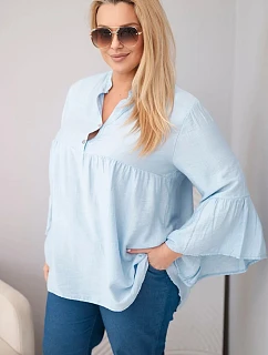 Dámská viskózová halenka Plus Size s model 22043148 rukávem a výstřihem do V modrá - K-Fashion