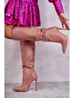 Módní kozačky na vysokém podpatku s kubickými zirkony model 21596914 - Boto