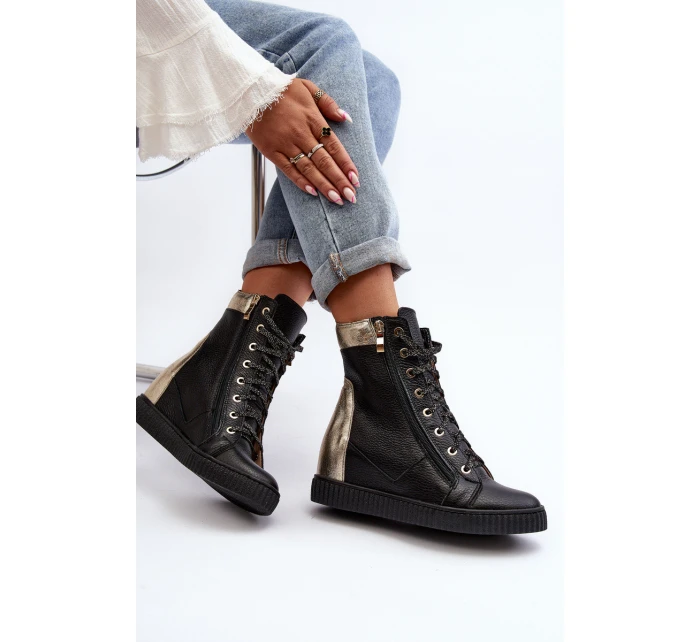 Zazoo 3081 Kožené Dámské Tenisky Na Kotníku Černé