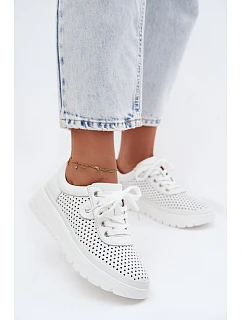 Kožené Ažurové Dámské Polobotky Vinceza 79629 Bílé