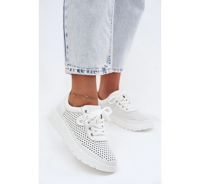 Kožené Ažurové Dámské Polobotky Vinceza 79629 Bílé