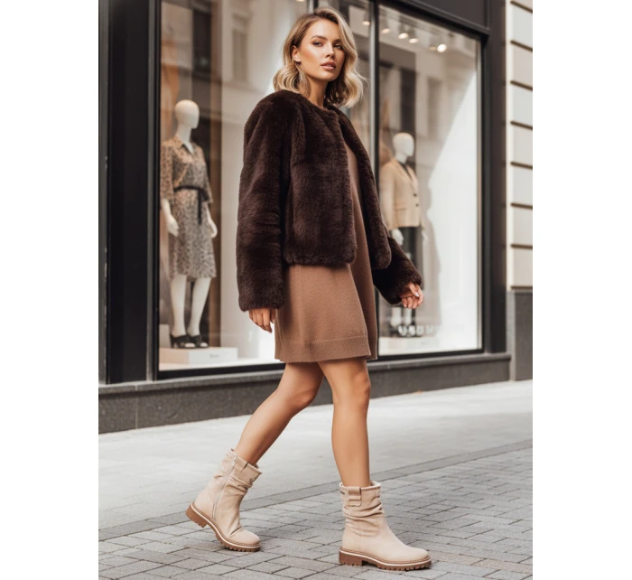 Dámské semišové béžové kozačky FashionStreet ZY1282