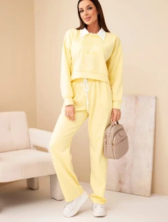 Dámský komplet máslová mikina s límečkem a rovné kalhoty žlutý