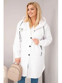 Dámský kabát Plus Size s kapucí zapínaný na knoflíky bílý