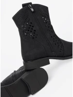 Zajímavé  kotníčkové boty dámské černé bez podpatku