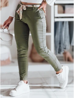 Dámské látkové chinos kalhoty s páskem olivové Dstreet model 21986630 - FashionStreet