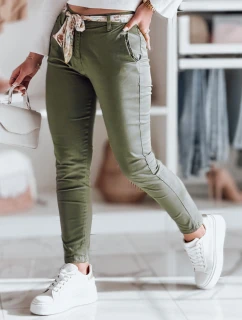Dámské látkové chinos kalhoty s páskem olivové Dstreet model 21986630 - FashionStreet
