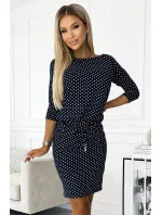 Dámské sportovní šaty v džínové barvě se kapsičkami a malými puntíky model 18540314 - numoco Dámské sportovní šaty v džínové barvě se kapsičkami a malými puntíky model 18540314 - numoco