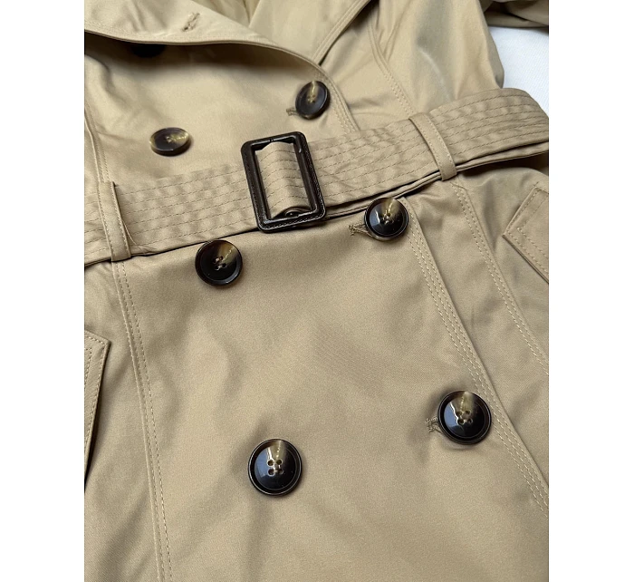 Elegantní dámský kabát s kapucí Goodlookin beige model 22049150 - HONEY WINTER