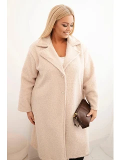 Dámský kabát Plus Size s vlnou a velkým límcem béžový