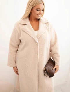 Dámský kabát Plus Size s vlnou a velkým límcem béžový