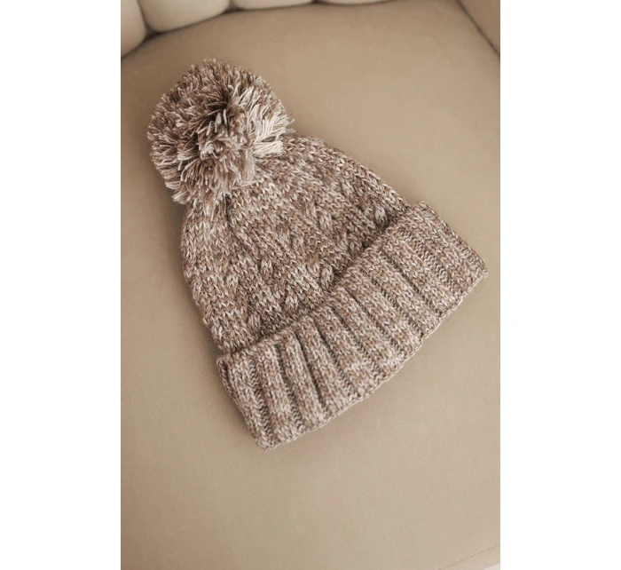 Dámská zimní čepice s bambulí z vlny model 21725322 tmavě béžová - K-Fashion Dámská zimní čepice s bambulí z vlny model 21725322 tmavě béžová - K-Fashion