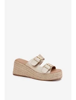 Dámské Pantofle Na Klínu S Pletením A Přezkami Zlaté model 21697344 - Boto Dámské Pantofle Na Klínu S Pletením A Přezkami Zlaté model 21697344 - Boto