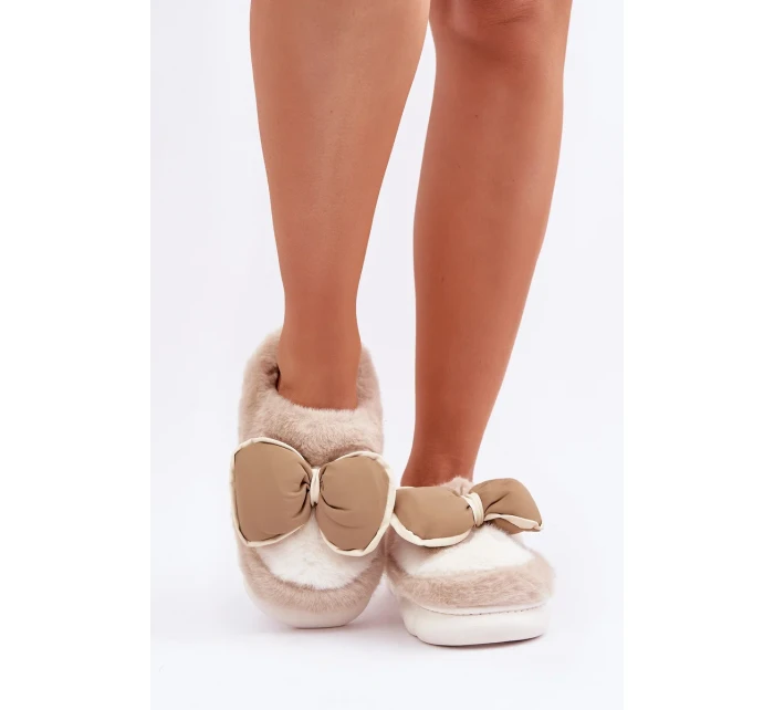 Futrzane Pantofle S Mašlí Béžové Grilis Futrzane Pantofle S Mašlí Béžové Grilis