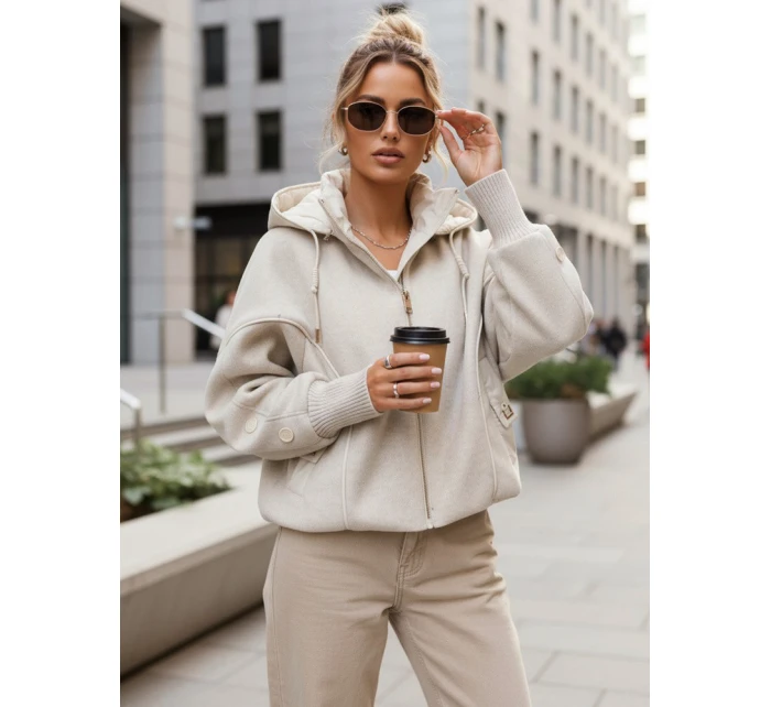 Kurtka damska przejściowa z odpinanym kapturem beżowa FashionStreet TY5639