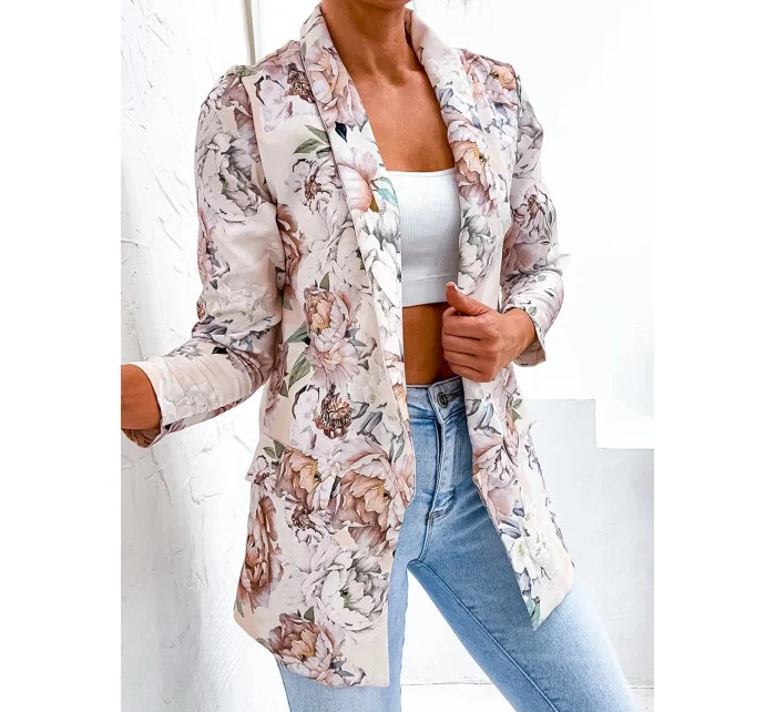 Béžové dámské sako s podšívkou model 20070247 - Moon Béžové dámské sako s podšívkou model 20070247 - Moon