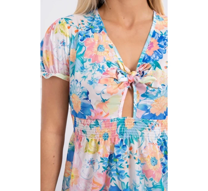 Květinové šaty s výstřihem do V ecru