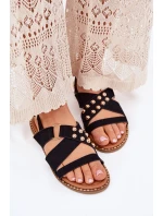 Dámské sandály na plochém podpatku se zlatými hroty černé Zanira Dámské sandály na plochém podpatku se zlatými hroty černé Zanira