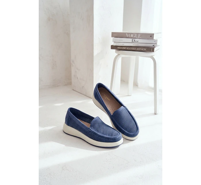 Dámské perforované mokasiny model 22069480 modré - SERGIO LEONE