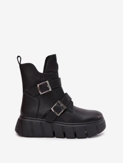 Dámské kotníkové boty s pásky a přezkami Vinceza – černé