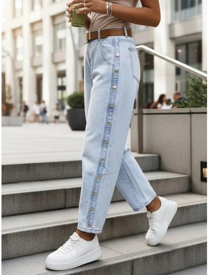 Jeansy damskie z wysokim stanem balloon fit niebieskie FashionStreet UY2916