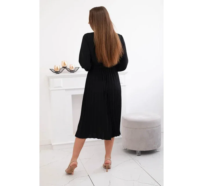 Šaty se svázaným plisovaným lemem černý Šaty se svázaným plisovaným lemem černý