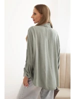 Dámská košile s viskózou a ozdobnými knoflíky a límcem khaki