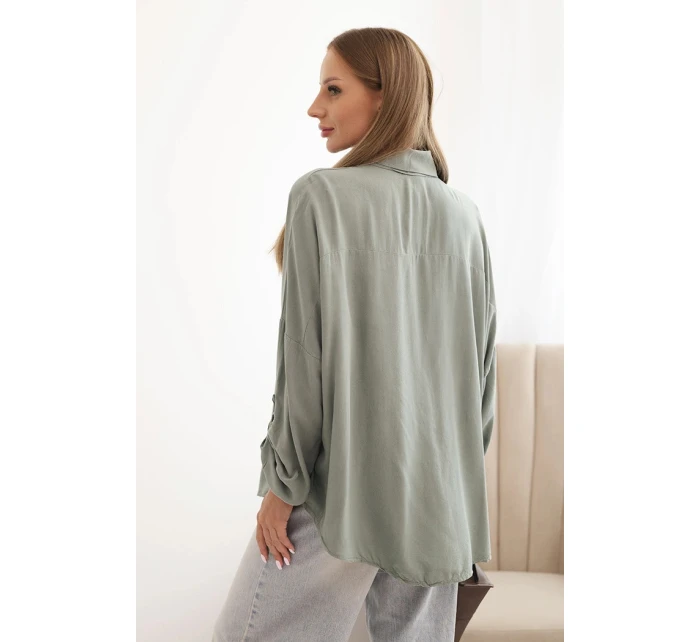 Dámská košile s viskózou a ozdobnými knoflíky a límcem khaki