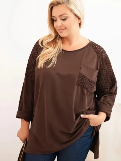 Dámská plus size bavlněná blůza s potiskem hnědá