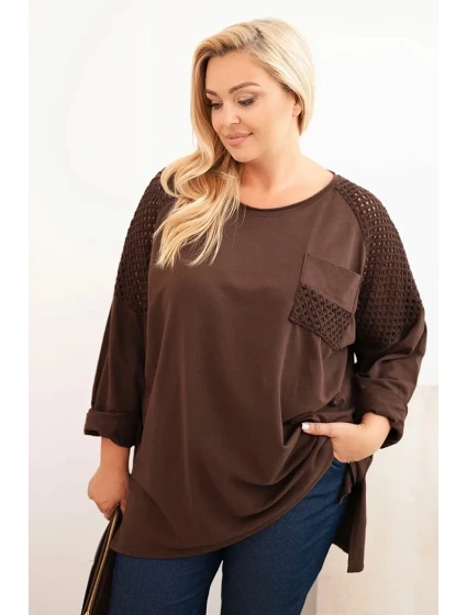Dámská plus size bavlněná blůza s potiskem hnědá Dámská plus size bavlněná blůza s potiskem hnědá
