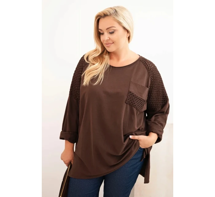 Dámská plus size bavlněná blůza s potiskem hnědá Dámská plus size bavlněná blůza s potiskem hnědá