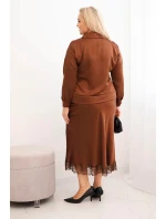 Dámský komplet Plus Size se saténovým leskem a krajkou camelový Dámský komplet Plus Size se saténovým leskem a krajkou camelový