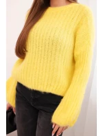 Svetr z mohéru dámský s model 21778875 rukávy žlutý - K-Fashion
