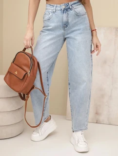 Dámské skater kalhoty s vysokým pasem džínové modré