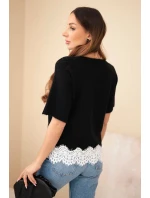 Svetr dámský s krátkým rukávem a krajkou černý Svetr dámský s krátkým rukávem a krajkou černý