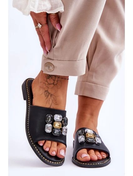 Dámské sandály s kamínky model 21619169 Černá - S.Barski