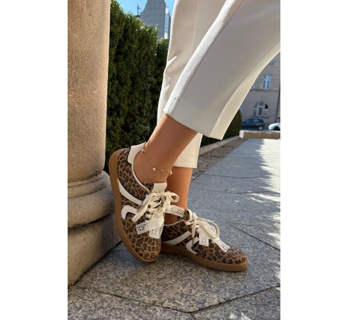 Nízké Dámské Sneakersy S Krajkou Leopardí Hnědé Zielle Nízké Dámské Sneakersy S Krajkou Leopardí Hnědé Zielle