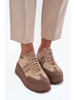 Kožené semišové dámské tenisky na platformě model 21713090 béžové - Zazoo