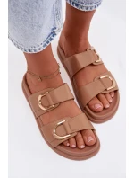 Eko kožené dámské pantofle s pásky tmavě béžové Rosinessa Eko kožené dámské pantofle s pásky tmavě béžové Rosinessa